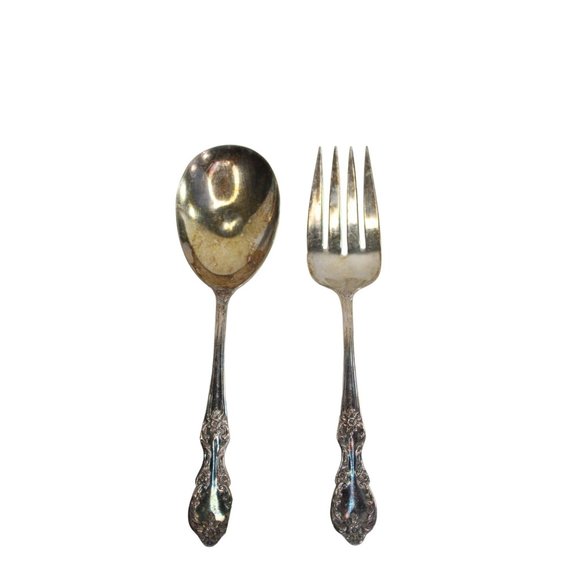 Wm Rogers Extra Plate Serving Fork Spoon Salad Set Silver Silverplate 89884 - Picture 1 of 5